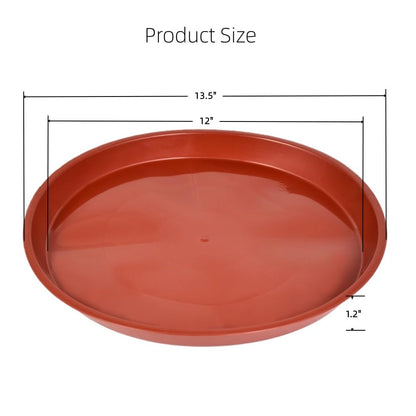 Kichwit 13.5 Inch (12 Inch Base) Plant Saucer, 4 Pack Round Plastic Plant Trays for Indoor & Outdoor, Brown