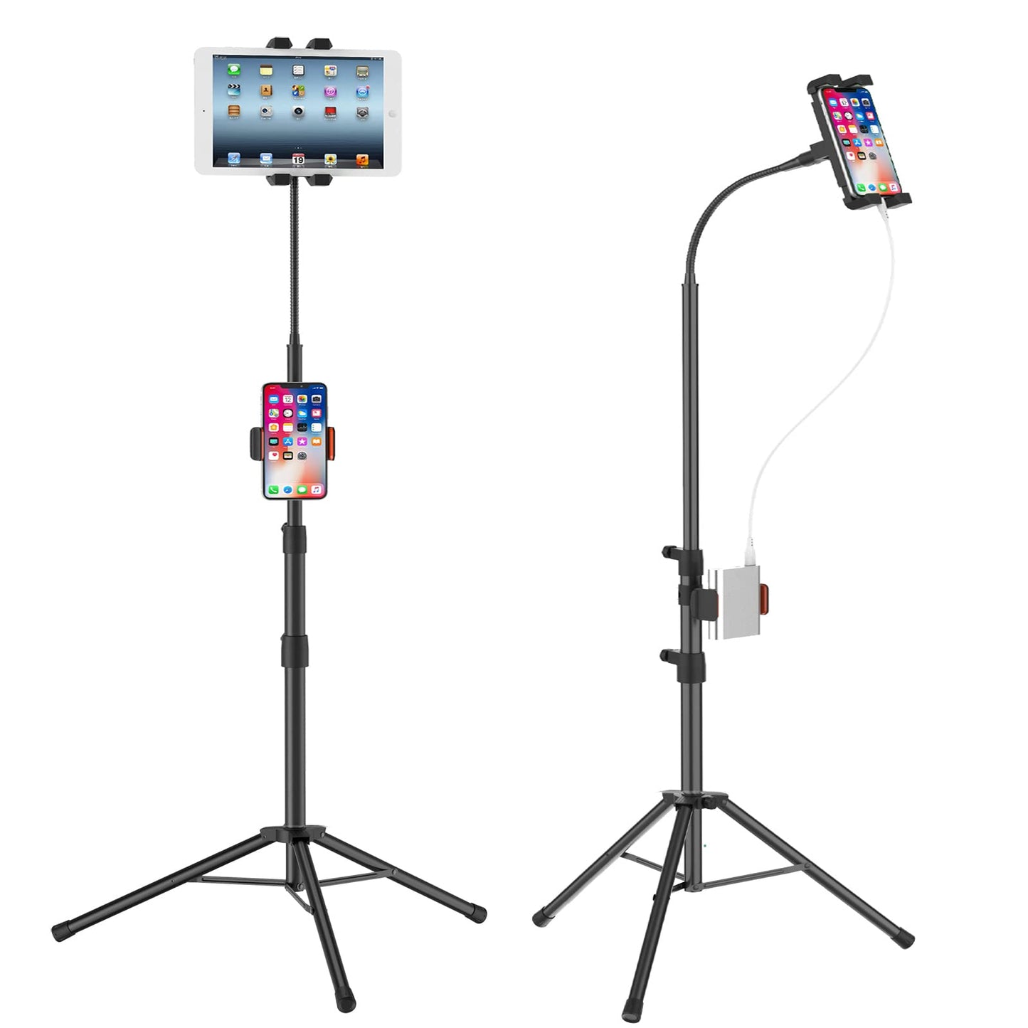 LIUGAST Tripod Stand for Ipad,Gooseneck 65-inch Floor Stand for Tablet,Floor Stand for iPad Tripod with 360° Rotating Mount for Mini, Air, Pro and All 4.7-11.9 Inch Tablet and Phone