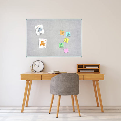 Lockways 36" x 24" Premium Cork Bulletin Board, Light Grey Framed Linen Fabric Pinboard with Silver Aluminum Frame for Home, Office & Kitchen Organization