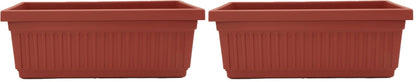 The HC Companies 18 Inch Venetian Rectangular Window Planter Box - Lightweight Plastic Indoor Outdoor Plant Pot with Drainage for Windowsill, Herbs, Flowers, Clay (Pack of 2)
