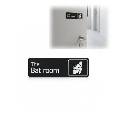 Falnvita Funny The Bat Room Sign - Heroic Themed Bathroom Decor for Office & Home - Humorous Restroom Door Plaque, Unique Gift for Comic Fans, Sleek Black Wall Art