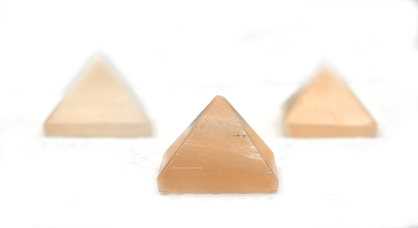 Amazing Gemstone Orange Selenite Pyramid Crystal Healing Stones - 1" Great Pyramid Figurine of Natural Stone Pyramid for Meditation, Reiki, Chakra Balancing and Crystal Pyramids Grid