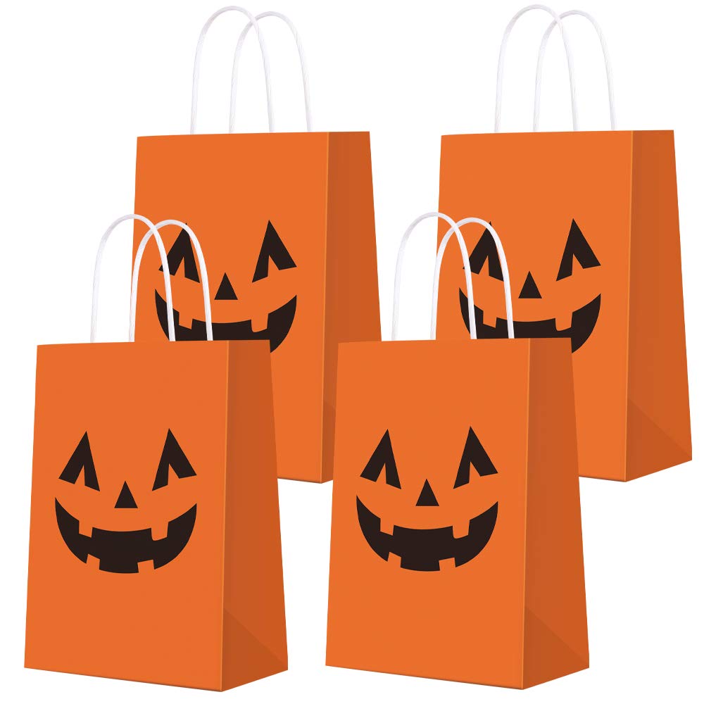 Halloween Pumpkin Gift Bags for Trick or Treat - 16 PCS Tote Favor Goody Candy Bags for Kids Adults Party Decorations