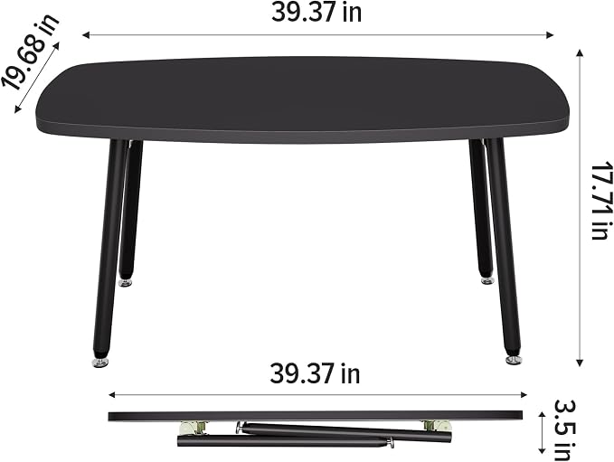 WOHOMO Folding Coffee Table 39.3'' Black Coffee Tables for Living Room Portable Simple Modern Rectangular Center Table for Small Spaces,No Assembly, Black