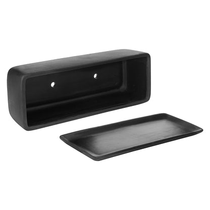 MyGift 14 Inch Ceramic Indoor Plant Pot, Rectangular Succulent Planter, Decorative Flower Planter with Drainage Hole and Removable Tray, Matte Black