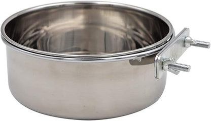 2 Packs, Pet Food Water Bowl with Clamp Holder Stainless Steel Coop Cup Hanging Feeder for Dog Bird Parrot Cat Rabbit, L&XL
