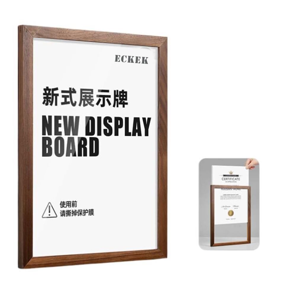 ECKEK Wall Mount Acrylic Sign Holder Self Adhesive Magnetic Display Frame Clear Document Frame for Office, Store, School, Home, Wall Picture Frame (Walnut A3 297×420mm/11.69×16.54inches)