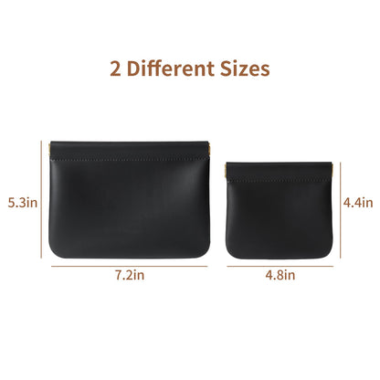 MEIBOOCH 2 Pack Small Makeup Bag for Women, New Organosilicon Super Fiber PU Leather Mini Cosmetic Bag for Travel, Coin Purse Organizer Storage Pouch (No Phrase Printed, Black)