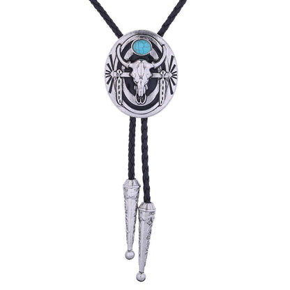 HUABOLA CALYN Turquoise Bolo tie- Handmade Native American Western Cowboy Rodeo Longhorn bull Bolo tie for Men
