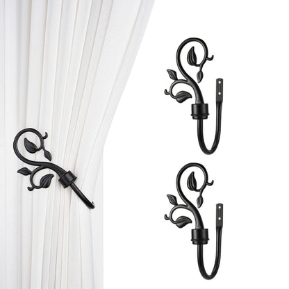 Leaf Shaped Curtain Holdbacks 2pcs, Handmade Metal Curtain Side Holders for Wall, Antique Brass Curtain Tieback Hook Pull Backs for Drapes Window Home Decoration (Black)