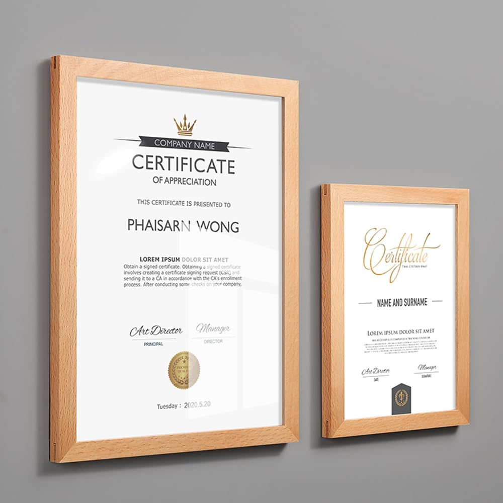 ECKEK Wall Mount Acrylic Sign Holder Self Adhesive Magnetic Display Frame Clear Document Frame for Office, Store, School, Home, Wall Picture Frame (Beech A4 210×297mm/8.27×11.69inches)