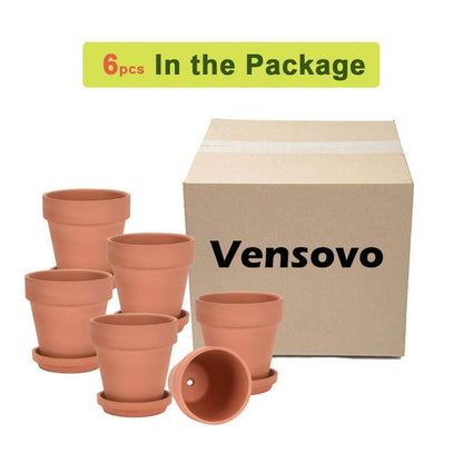 vensovo Terra Cotta Pots with Saucer - 6 Pack 5 Inch Clay Pot Ceramic Pottery Planter Cactus Flower Pots Succulent Pot Drainage Hole, Great for Plants, Crafts and Wedding Favor