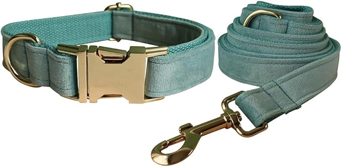 Love Dream Velvet Dog Collar and Leash Set, Soft & Comfy Adjustable Dog Leash and Collar with Heavy Duty Metal Buckle for Small Medium Large Dogs Training & Walking (XLarge, Light Green)