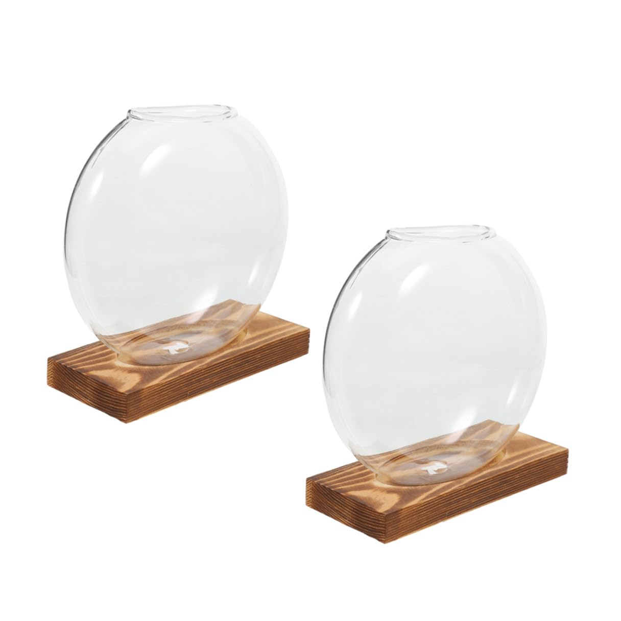 DECHOUS 2pcs Glass Plant Propagation Vases with Wooden Base, Hydroponic Terrarium Station for Indoor Plants, Glass Planter for Home Office Balcony
