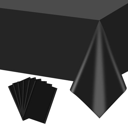 mwellewm 6 Pcs Black Plastic Tablecloth 54 x 72 Inch Disposable Table Cloths, Party Decorations Rectangle Plastic Cover Tablecloth for Graduation Picnic Home Decor Indoor or Outdoor Parties Birthday