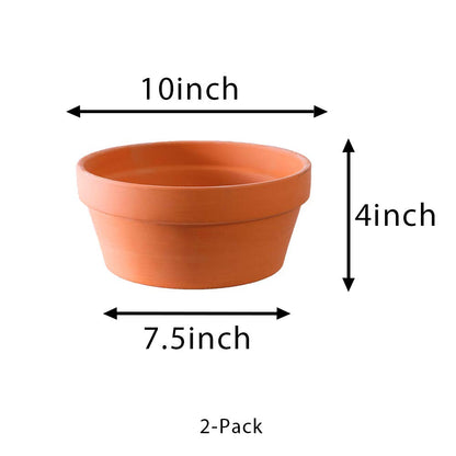 Yishang Large Terracotta Pots for Succulent - 10 Inch Cactus Plant Containers Indoor Garden Bonsai Pots with Drainage Hole - Set of 2, Unglazed Clay Ceramic Pottery Planter