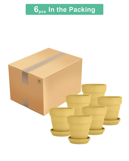 vensovo 4 Inch Small Yellow Terracotta Plant Pots with Saucer - 6 Pack Clay Flowerpots with Drainage, Great for Indoor Outdoor Plants, Crafts, Wedding Favor