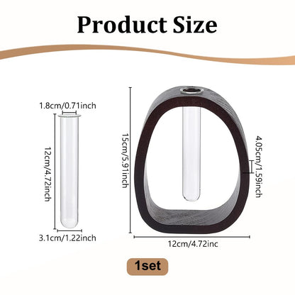 UNICRAFTALE Dark Brown Solid Wood Vase Small Desk Hydroponic Plant Frame Glass Test Tube Vases Decorative Single Flower Holder Office Home Decoration for Garden Terrarium