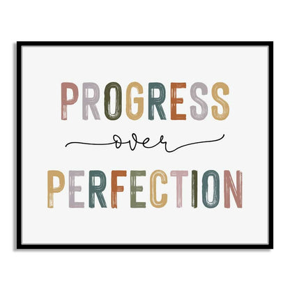 Classroom Signs Wall Art, Progress Over Perfection Growth Mindset Poster for Kids Students, Teacher Decor for Classroom, Inspirational School Office Homeschool Room Decor (14"L x 11"W Unframed, Unframed)