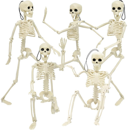 CAMIRUS 5PACK Halloween Skeleton Decorations, 16" Full Body Mini Skeletons with Poseable Joints for Yard, Garden, Lawn, Patio, Party Favors & Decor, 5pcs