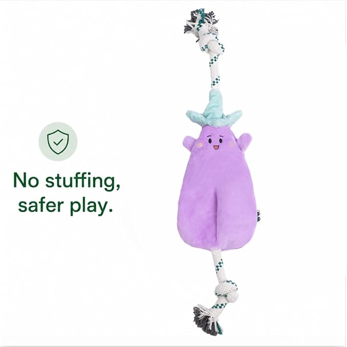Green Sheep Interactive Plush Dog Toy, No Stuffing Squeaky Toy with Recycled Cotton Rope for Medium to Large Dogs, Aubergine