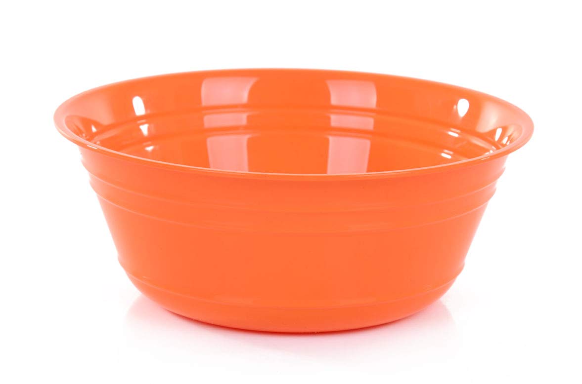 Mintra Home Plastic Bowls (4L Large 2pk, Orange) -10.75W x 4.5inH - large orange plastic bowl for popcorn, snacks, drinks, candy, Halloween, trick or treat bowls - 2 Pack