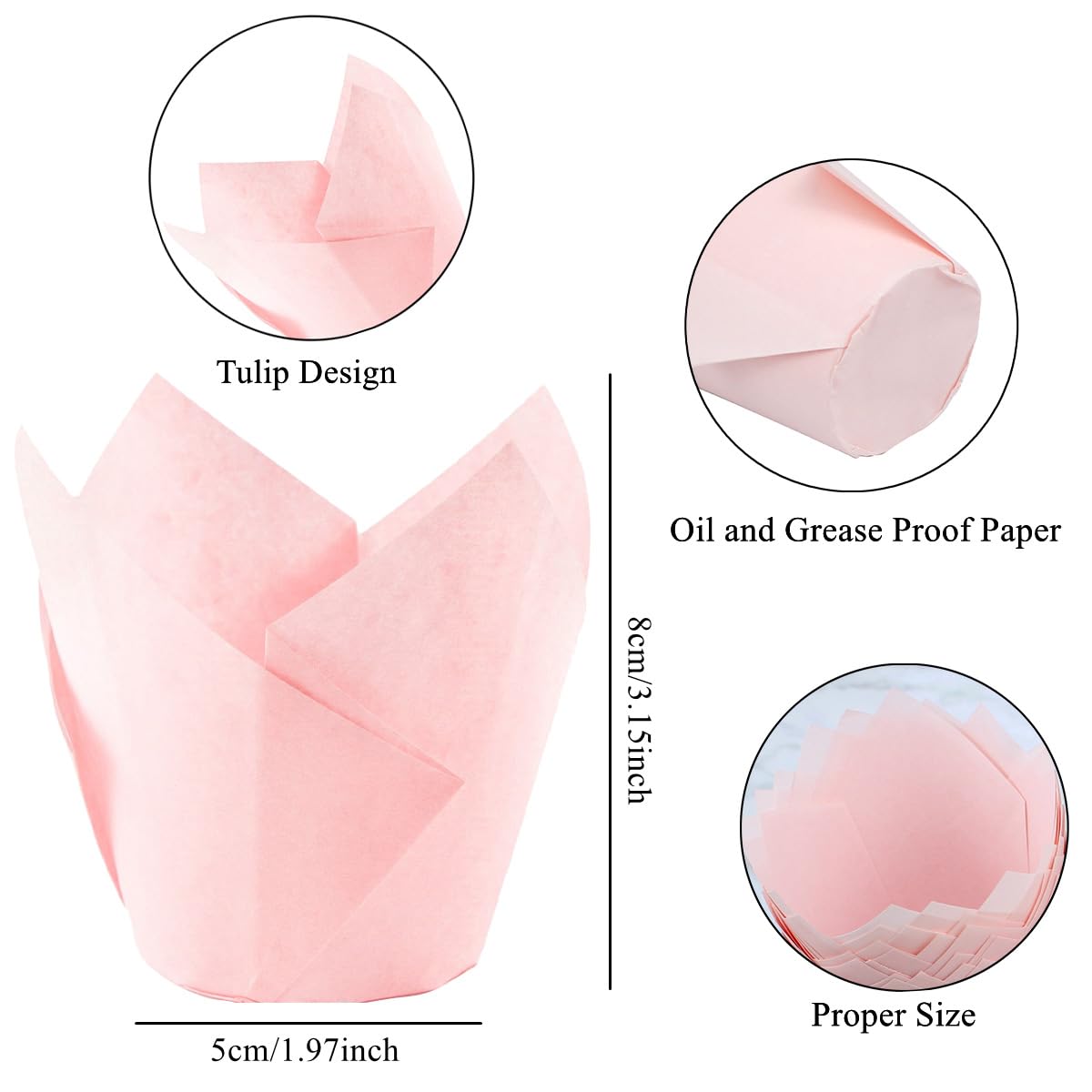 200 Pieces Tulip Cupcake Muffin Liners Greaseproof Paper Baking Cups Cupcake Wrappers for Birthday Wedding Party Baby Showers Catering Restaurants(Pink)