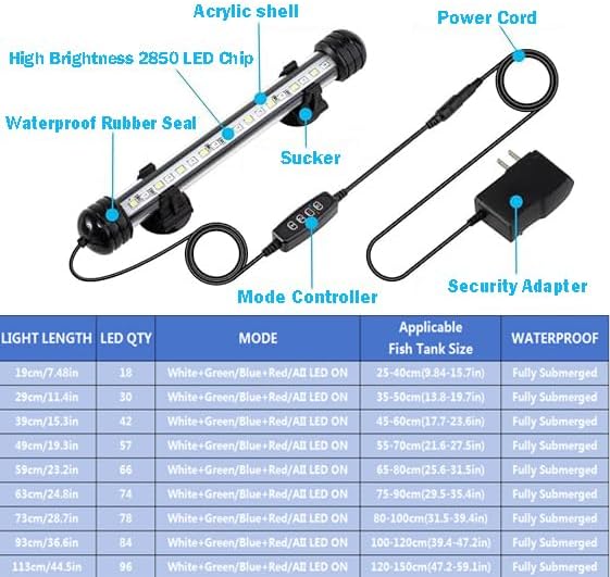 Submersible Aquarium Light Underwater Full Spectrum Fish Tank Light with Timer Auto On/Off,LED Aquarium Light Bar 3 Light Modes Dimmer Adjustable Brightness,7.48inch (with Timer&dimmer)