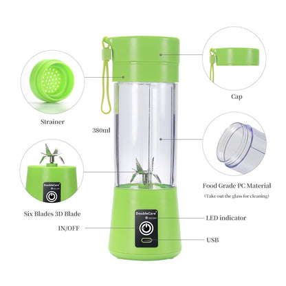 Portable Blender Cup,Electric USB Juicer Blender,Portable Juicer For Shakes and Smoothies, juice,380ml, Six Blades Great for Mixing,light purple