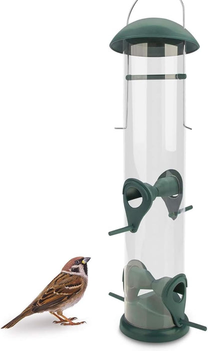 WILDLIFE FRIEND Green Grain Bird Feeder 12 Inches - With 4 Landing Spots for Birds - Hanging Bird Feeding Station - Grains Feeding Column - Wild Bird Feed Silo - Tube Bird Feeders for Outdoors Hanging