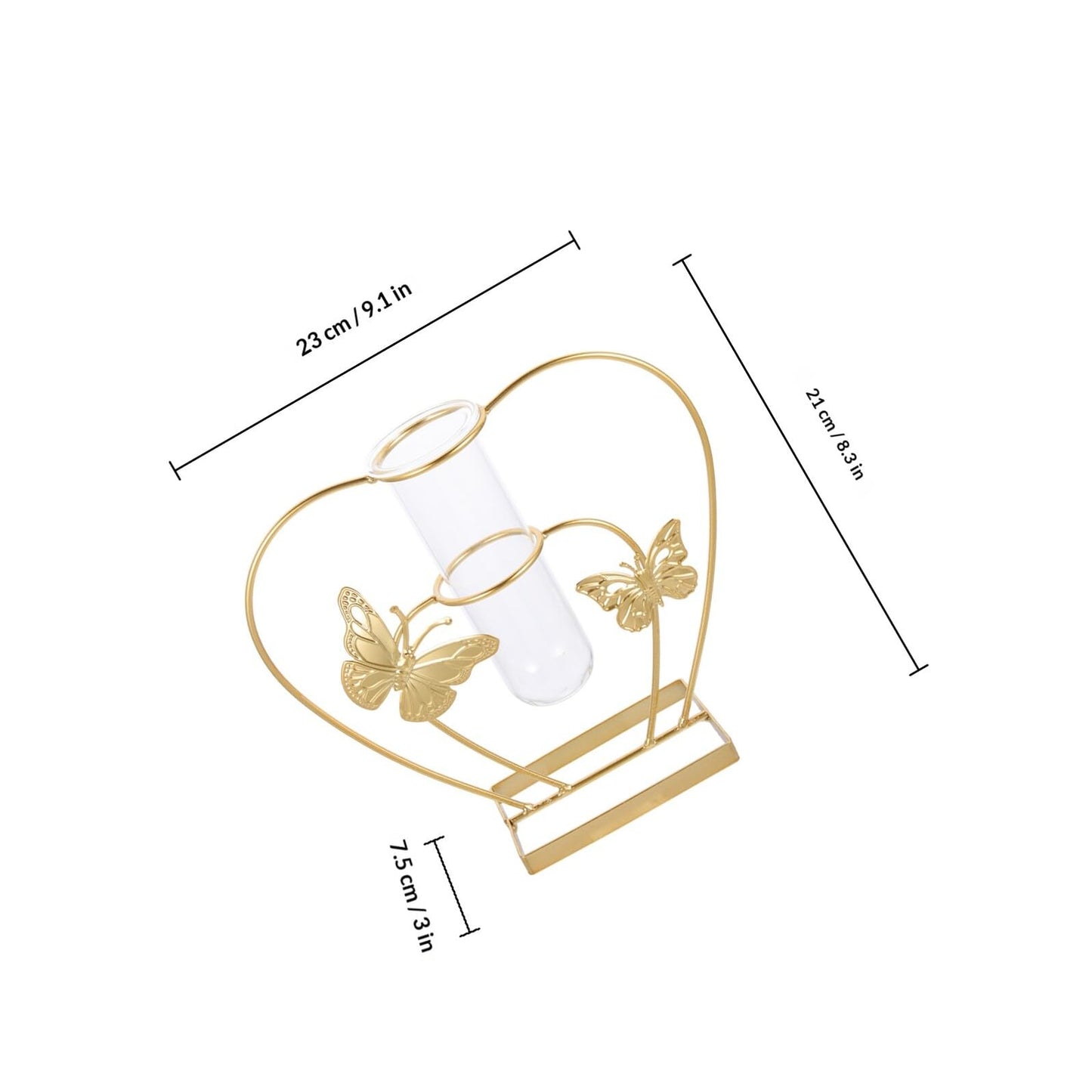 HOMSFOU Metal Framed Hydroponic Flower Vase Butterfly Pattern, Heart-Shaped Glass Plant Terrarium, Creative Home Décor for Living Room and Wedding Centerpieces