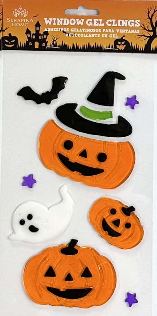 Halloween Gel Cling Stickers for Windows and Mirrors - 6 Sheets of Reusable Spooky Designs: Dracula, Ghosts, Skeletons, Witches, Jack-o-lanterns and More!