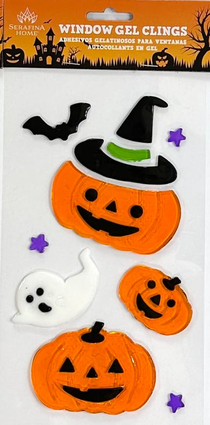 Halloween Gel Cling Stickers for Windows and Mirrors - 6 Sheets of Reusable Spooky Designs: Dracula, Ghosts, Skeletons, Witches, Jack-o-lanterns and More!