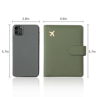 Melsbrinna Premium Leather Passport Holder Covers Case, Waterproof Rfid Blocking Travel Wallet Passport Holder with Pen Holder, Cute Passport Book for Women/Men (Simplicity, AE-Moss green)