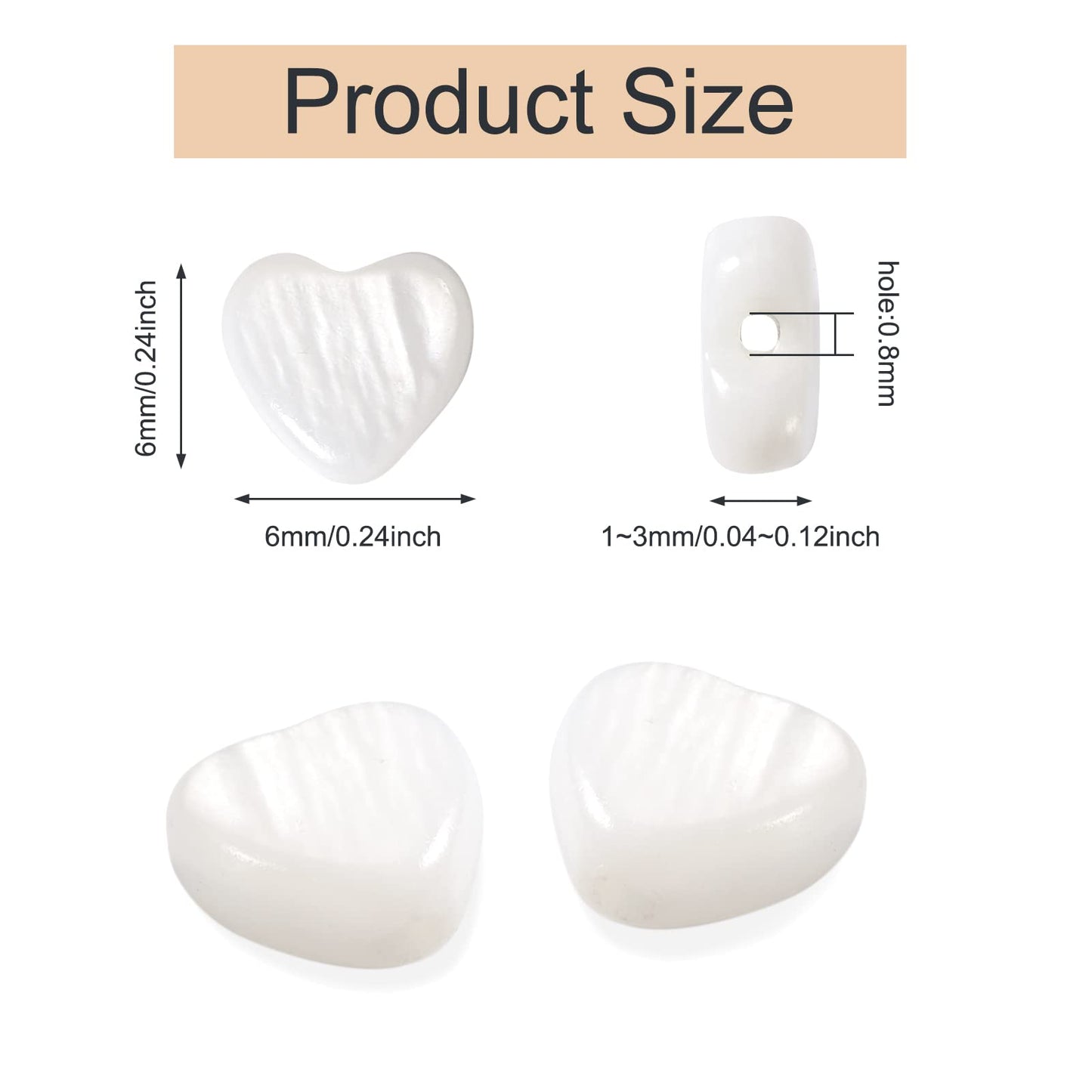Fashewelry 62pcs Heart Freshwater Shell Beads 6mm Tiny White Heart Shell Charm Seashell Summer Beach Beads for DIY Crafts Valentines Day Necklace Bracelet Earring Jewelry Making Supplies