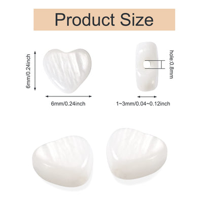 Fashewelry 62pcs Heart Freshwater Shell Beads 6mm Tiny White Heart Shell Charm Seashell Summer Beach Beads for DIY Crafts Valentines Day Necklace Bracelet Earring Jewelry Making Supplies