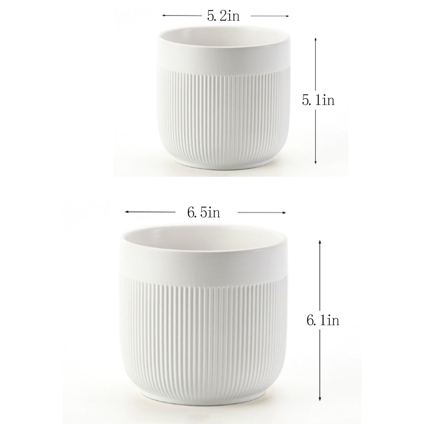 Puoyikt Ceramic 5.2+6.5 inch Planters, Modern Home and Office Flowerpot, Indoor and Outdoor Flowerpot with Drainage Hole (White)