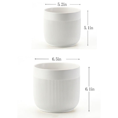 Puoyikt Ceramic 5.2+6.5 inch Planters, Modern Home and Office Flowerpot, Indoor and Outdoor Flowerpot with Drainage Hole (White)