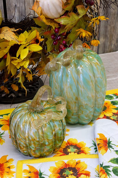 Boston International FEI19311 Decorative Glass Pumpkin Figurine, 4.5 x 5.5-Inches, Green and Gold