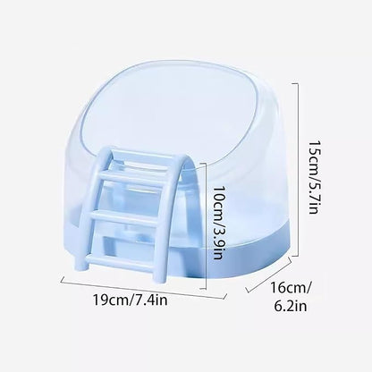 Hamster Sand Bath Container with Climbing Ladder - Panoramic Transparent Chinchilla Dust Bath House Splash-Proof Bathing Hamster Litter Box(Pink)