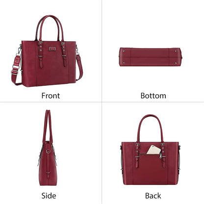 MOSISO PU Leather Laptop Tote Bag for Women, Waterproof Large Capacity Business Work Briefcase Shoulder Laptop Bag