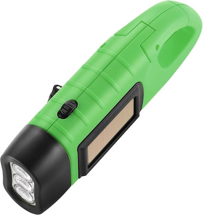 Simpeak 2-Pack Hand Crank Solar Powered LED Flashlight, Emergency Survival Flashlight with Dynamo Carbiner, Light Green