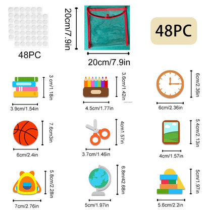 BEUNITONE 48 Pcs School Felt Story Boards Preschool Classroom Large Felt Story Pieces Set Flannel Board Stories for Preschool Activities Felt Story Board for Wall Early Learning Home Classroom Travle