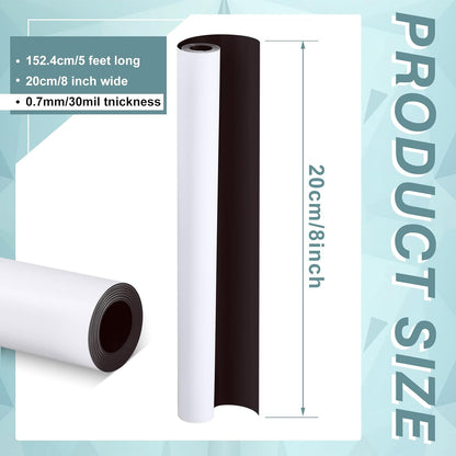 Amylove Blank White Surface Magnet Sheets 8 Inch x 5 Feet, 30 Mil Magnetic Roll Printable Flexible Vinyl Blank Magnetic Sign Sheet Safe for Vehicles DIY Craft Project