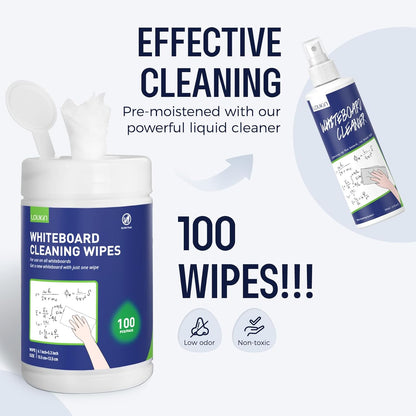 Loukin Whiteboard Cleaning Wipes, Dry Erase Board Cleaning Wipes, Non-toxic Whiteboard Wipes, 100 Wipes per Canister, 3 Pack