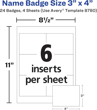 Avery Customizable Name Badges, Magnet Style, 3" x 4", Clear Name Tag Holders, White Laser/Inkjet Printable Inserts, 24 Total (8780)