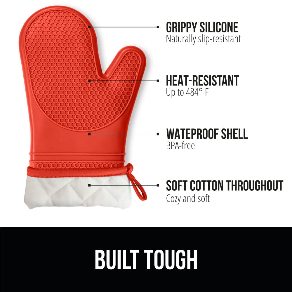 GORILLA GRIP BPA-Free Soft Silicone Oven Mitts and Pot Holders Sets, Heat Resistant Waterproof Cooking Gloves, Thick Cotton Lining, Flexible Gripping for Baking Grilling, Kitchen Trivets, Turquoise