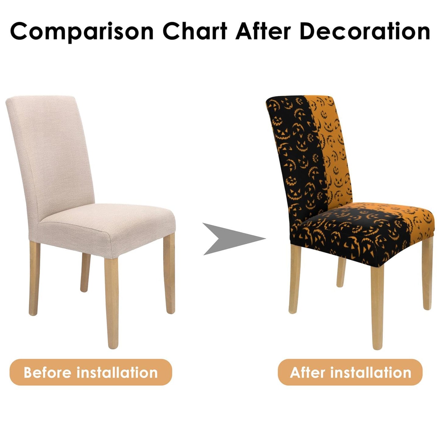 Qeenking 4 Pcs Halloween Dining Chair Covers, Spooky Pumpkin Stretch Removable Washable Seat Slipcovers, Horror Scary Kitchen Dining Room Hotel Decor