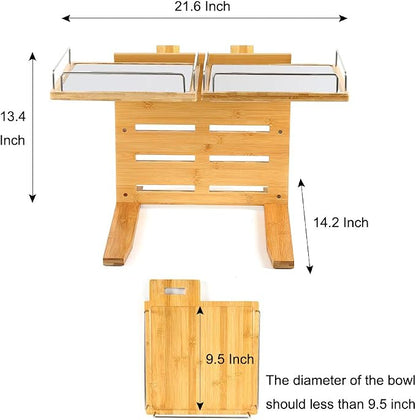 FOREYY Adjustable Raised Dog Bowls,Bamboo Elevated Feeder Stand with Non-Skid Feet for Food and Water,5 Level Wooden Pet Dining Table Comfort Feeding Station for Medium Large Big Dogs