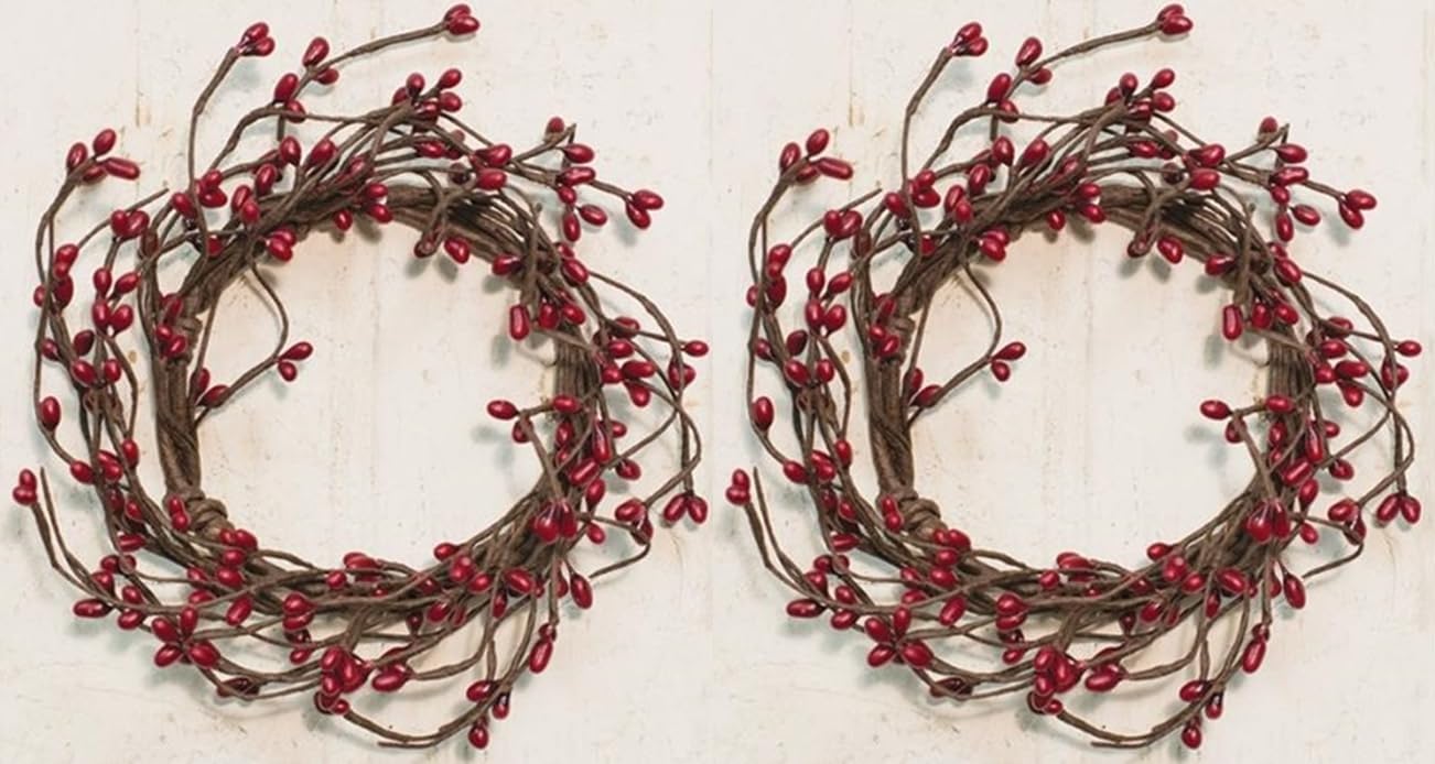 Burgundy Pip Candle Rings | 2 Pc | 3.5 inch Center | All Season pips Berries